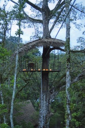 The Nest is a canopied dining perch 60 feet up in a Ceiba tree. Before the excitement of eating in a tree, you'll have to zip-line across a 400-foot cable.