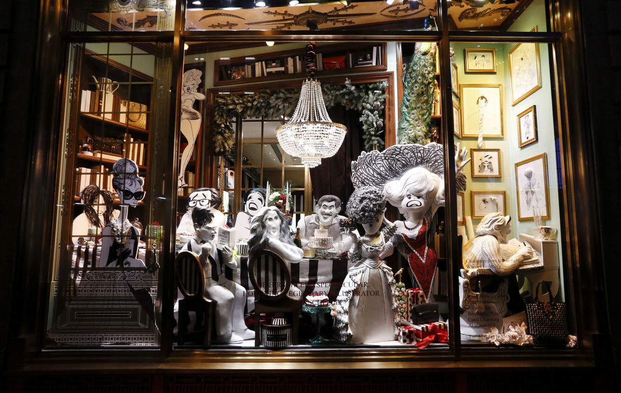 <strong>"Hirschfeld Spectacular," Henri Bendel, New York:</strong> For<strong> </strong>the "Hirschfeld Spectacular" at Henri Bendel in Manhattan, the Fifth Avenue boutique collaborated with Margo Feiden Galleries to create a 3-D tribute to the late line artist Al Hirschfeld, known for his renderings of celebrities spanning a 75-year career. This window recreates a New York townhouse Christmas dinner party with Marilyn Monroe, Sarah Jessica Parker, Liza Minnelli, Woody Allen, Whoopi Goldberg and Audrey Hepburn. 