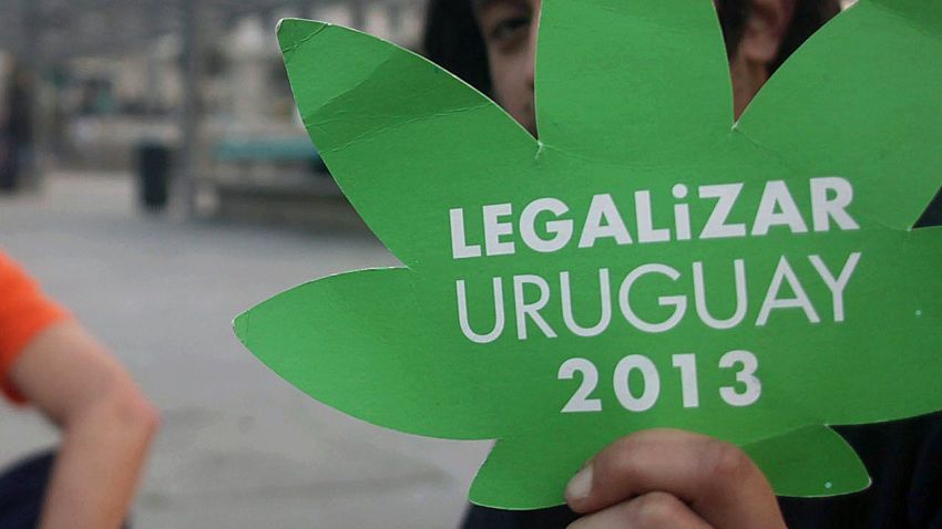 Youngsters wait outside the Parliament building (background) while lawmakers debate the bill legalizing marijuana, in Montevideo, on July 31, 2013. 