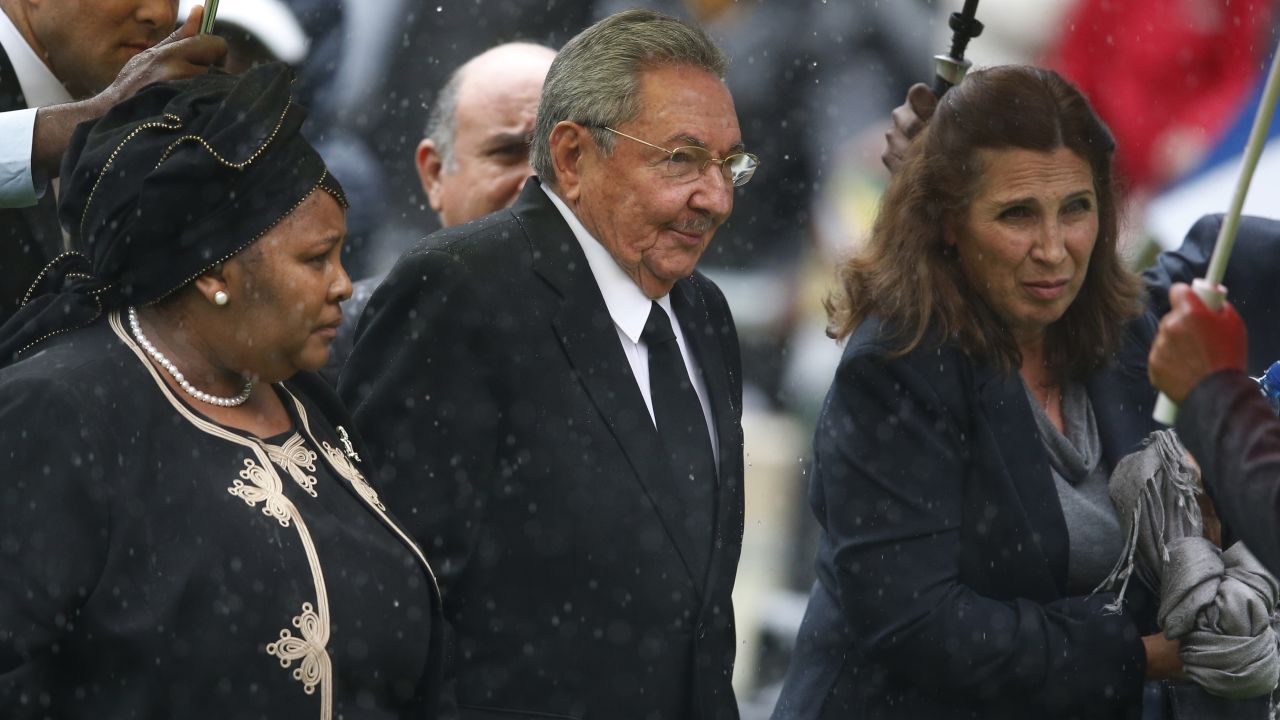 Cuban President Raul Castro arrives for the memorial service.