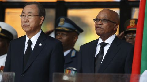 U.N. Secretary-General Ban Ki-moon, left, and South African President Jacob Zuma stand during the memorial service.