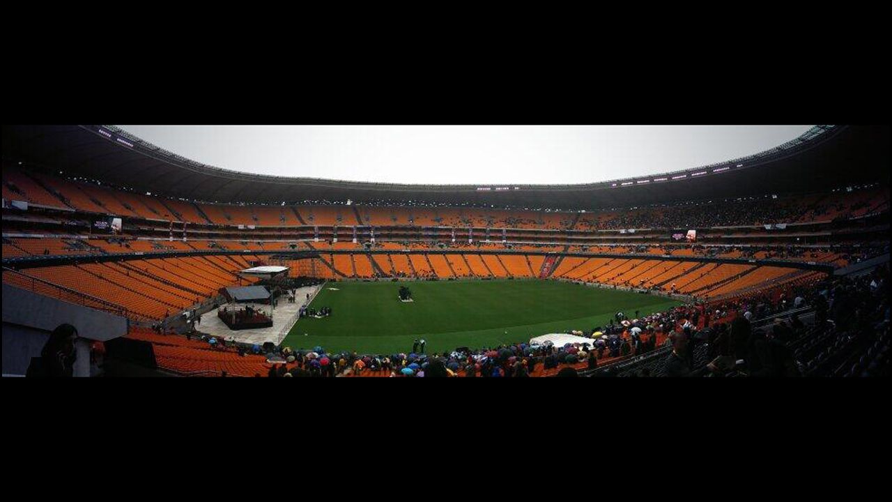 The FNB Stadium where Mandela's memorial service was held can seat around 90,000 people.