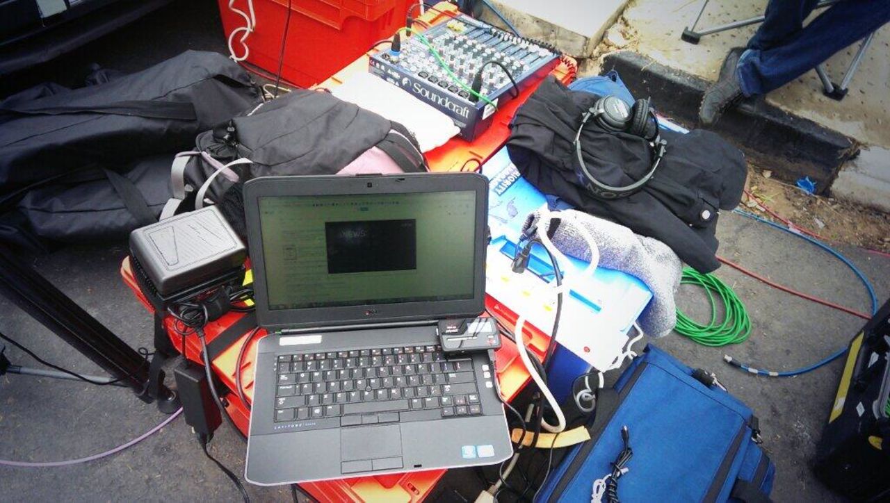 Producer Griffin's "work space" from Johannesburg for coverage of the Mandela memorial.