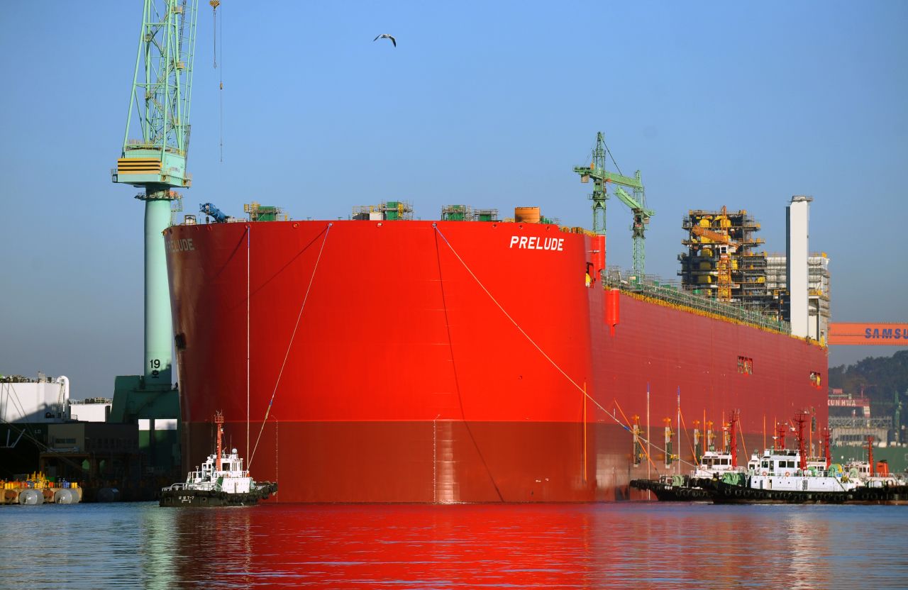 Longer than the Empire State Building is tall and more than six times heavier than the largest aircraft carrier when full, Shell's Prelude FLNG (Floating Liquefied Natural Gas) facility will become one of the world's largest floating objects when completed (expected to be in 2017). <br /><br />The 488-meter-long and 74-meter-wide structure is currently being assembled at Samsung's Geoje Island ship yard in South Korea and tentatively took to the water for the first time last week. <br /><br />Once building work is complete, the giant structure will be towed to a carefully selected spot roughly 125 miles off the northern Australian coast where it will extract and process gas from deep beneath the ocean surface.