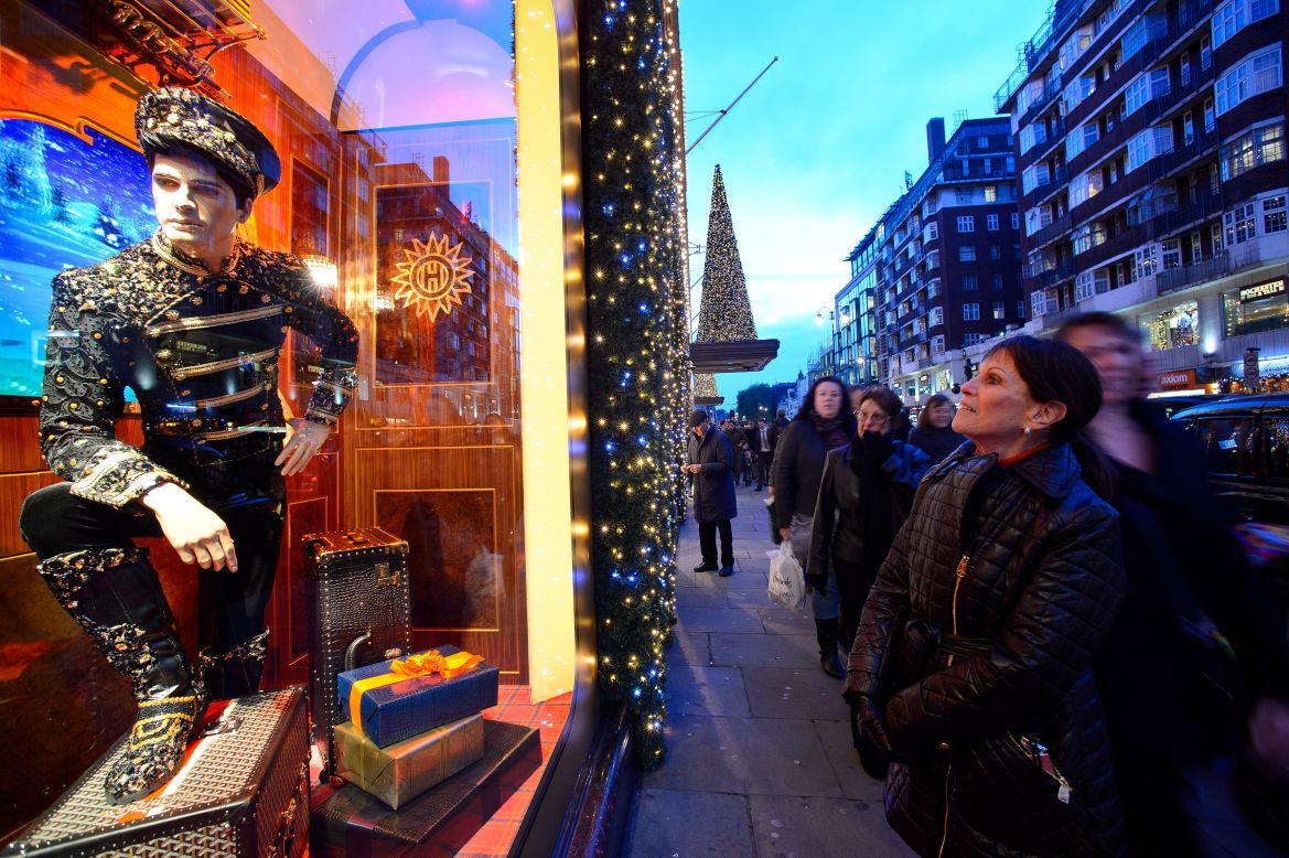 <strong>"The Harrods Express," Harrods, London:</strong> The iconic Knightsbridge department store went with a hyperglamorized steam train theme this year. More than 50 people spent 500 hours creating ornate train scenes that include a piano bar and lavish dinner parties.  