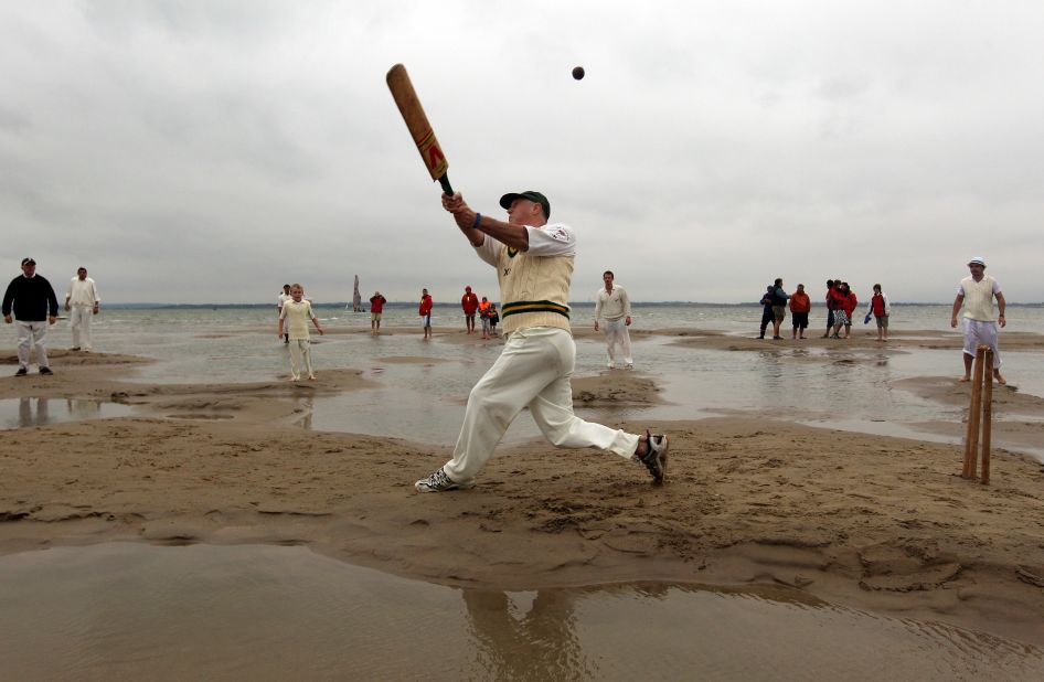 For one hour in the English summer, players from Royal Southern and Island Sailing Clubs converge on Bramble Bank on the Solent for an often sodden game of cricket.