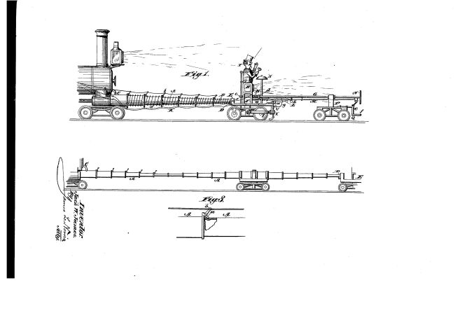 <strong>3. "APPARATUS FOR PREVENTING COLLISIONS OF RAILWAY TRAINS"  </strong>It's like a scarecrow—but for trains. Patented in 1888, J. W. James' invention features an electric dummy riding in front of the train. The dummy is "made to throw up both hands at each revolution of the wheel and strike the gong with a hammer for the purpose of frightening cattle from the track and to announce the approach of the train," James wrote.