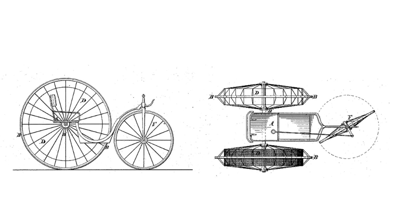 <strong>9. "IMPROVEMENT IN VEHICLES"  </strong> If cow power isn't your thing, go to the dogs. In 1875, Parisian inventor Narcisse Hueet patented the "cynophere," a dog-powered velocipede. Hueet wrote, "My invention contemplates the employment of dogs or other animals, working within a cage or cages, forming part of the wheels of the vehicle to be propelled," Strangely, the French Society for the Prevention of Cruelty to Animals gave his invention a thumbs up.