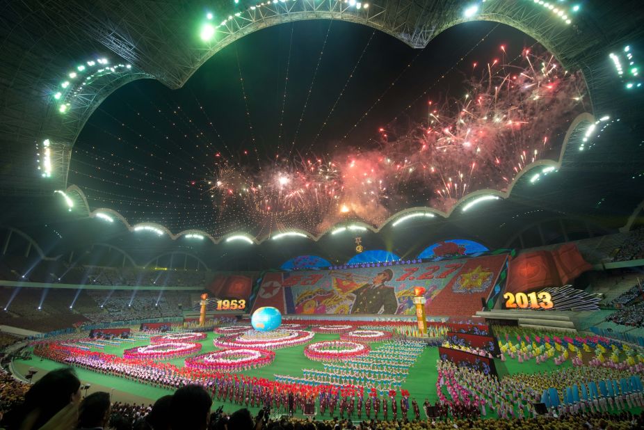 The Rungnado May Day Stadium in Pyongyang is the largest in the world.<br />It has a capacity of 150,000 and is pictured here during the Arirang Festival.