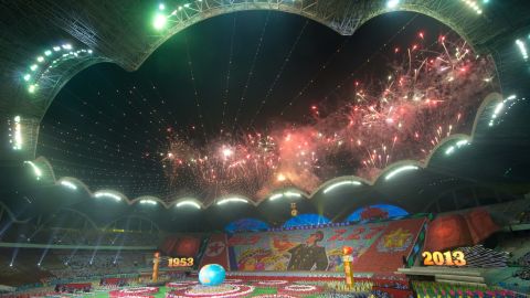 A general view shows the finale of an 'Arrirang Festival mass games display' at the massive Rungnado May Day Stadium in Pyongyang on July 26, 2013.