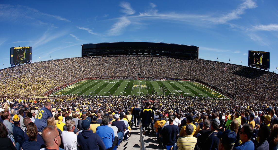 The University of Michigan's stadium in Ann Arbor is the third largest in the world. When its full, it houses 109,901 Michigan Wolverines fans.