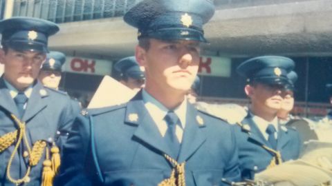 Johann Lochner, center, shown in a 1986 parade. He was training to become a police officer in South Africa.