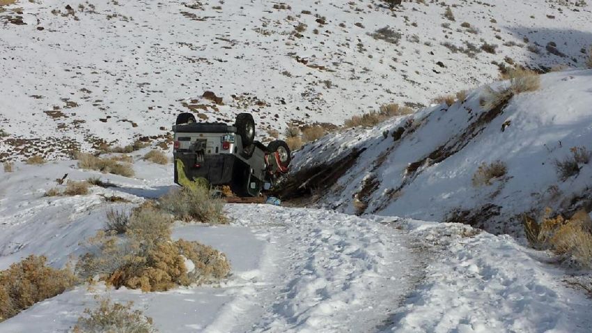 Photos of overturned jeep in missing Nevada family search are being used under fair use guidelines. This means that you must write specifically to the photo, use only as much as is needed to make your editorial point, no use in promos, bumps or teases