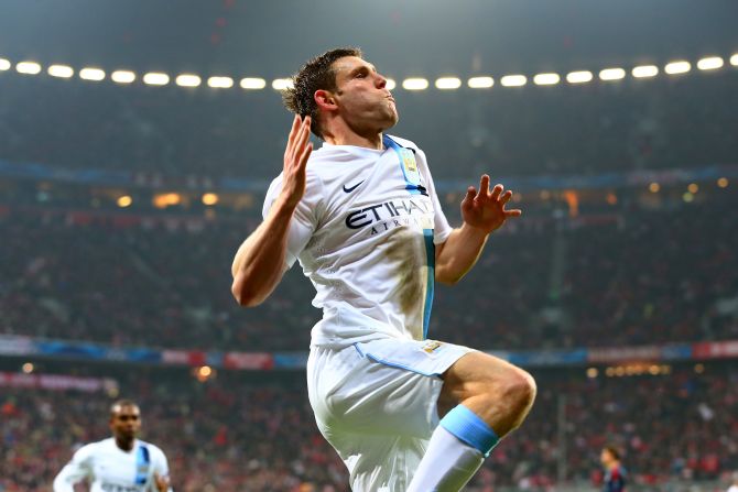 James Milner celebrates scoring Manchester City's winning goal against Bayern Munich in the Group D match at the Allianz Arena on Tuesday.