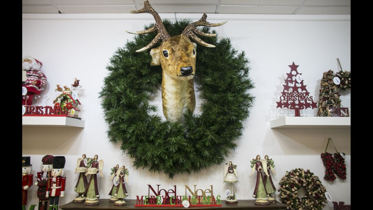 Christmas ornaments and decorations are plentiful at Festive Productions Ltd. in Cwmbran, Wales, on December 10.