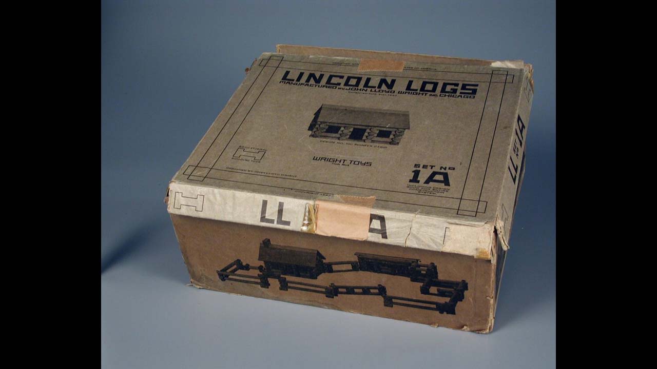 Lincoln Logs construction set by John Lloyd Wright Inc. in 1920. Developed by John Lloyd Wright, son of architect Frank Lloyd Wright in 1916. Wright Jr. used the likeness of our 16th president, who began his life in a log cabin. 