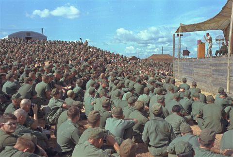 Graham speaks to more than 5,000 US troops in Vietnam in 1966.