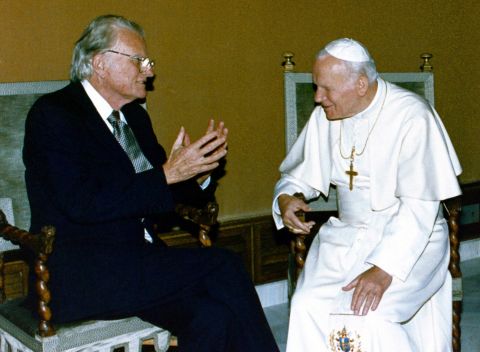 Pope John Paul II meets with Graham at the Vatican in 1993. Graham had often been called the "Protestant Pope."