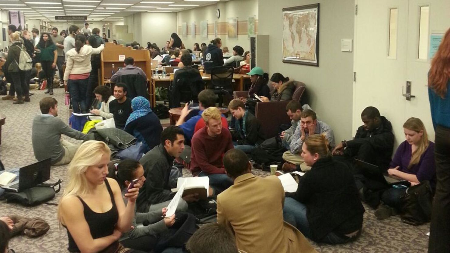 Many students took shelter in a university library during the two-hour lockdown spurred by reports of a gunman on campus.