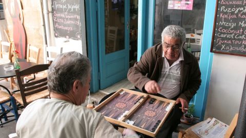 Locals playing backgammon outside a cafe in Nicosia.