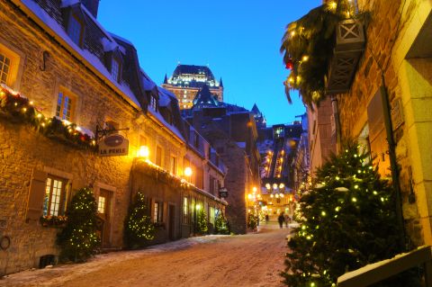 Joyeux Noël! You'll enjoy the holiday lights and brisk winter atmosphere in historic Quebec City, Canada.
