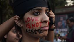 An Indian gay-rights activist takes part in a protest against the Supreme Court ruling reinstating a ban on gay sex in Kolkata on December 11, 2013.