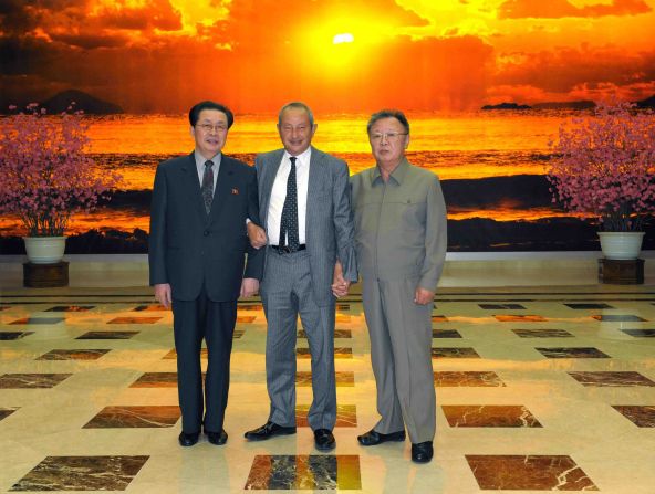 Jang is seen with Kim Jong Il, right, and Naguib Sawiris, center, the executive chairman of Cairo-based Orascom Telecom, at an undisclosed place in North Korea on January 23, 2011.