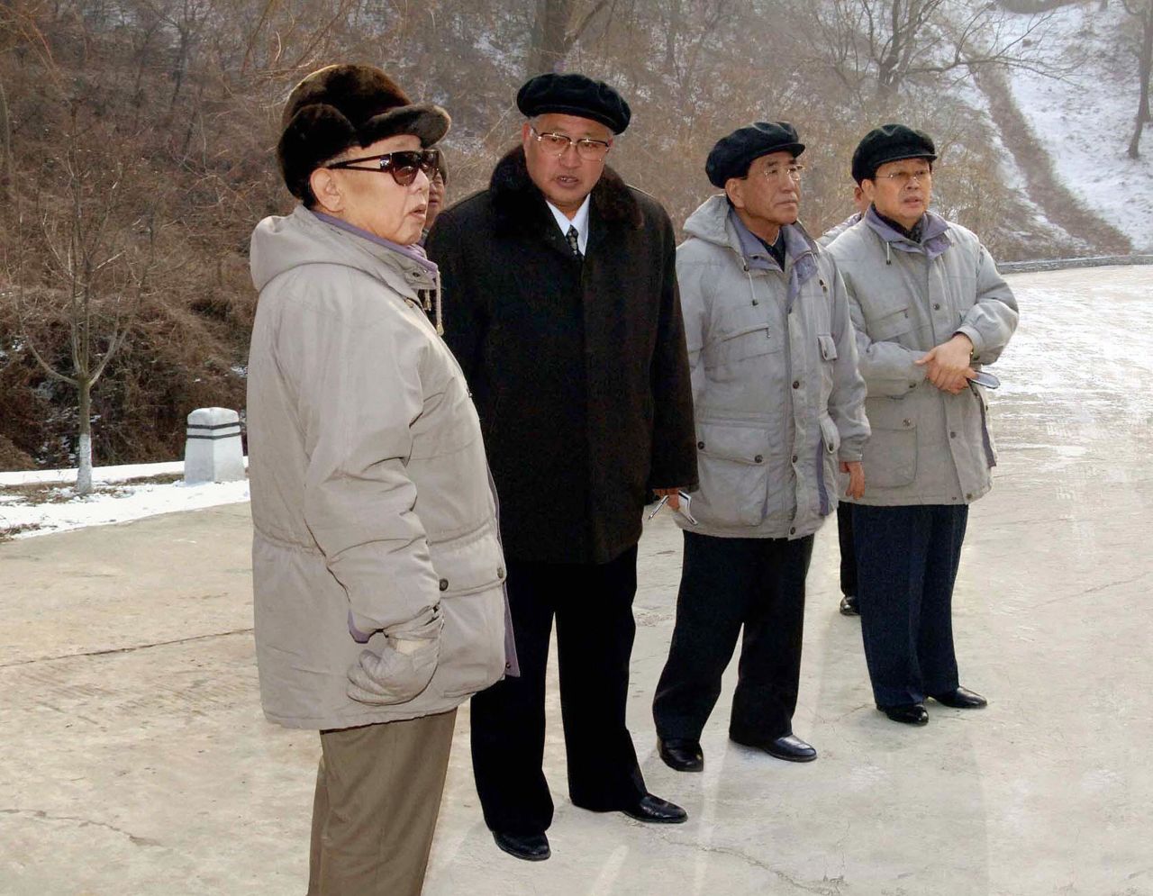 Jang, far right, appeared with Kim Jong Il and other officials during an inspection of the Mt. Ryongak Recreation Ground in Pyongyang, in an image released on January 18, 2009, by the official Korean Central News Agency.   