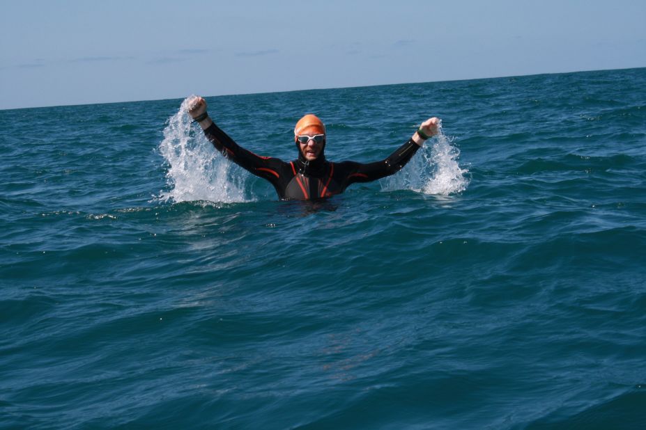 At the start of his 1400 km swim, Conway was full of optimism despite the challenge ahead. 