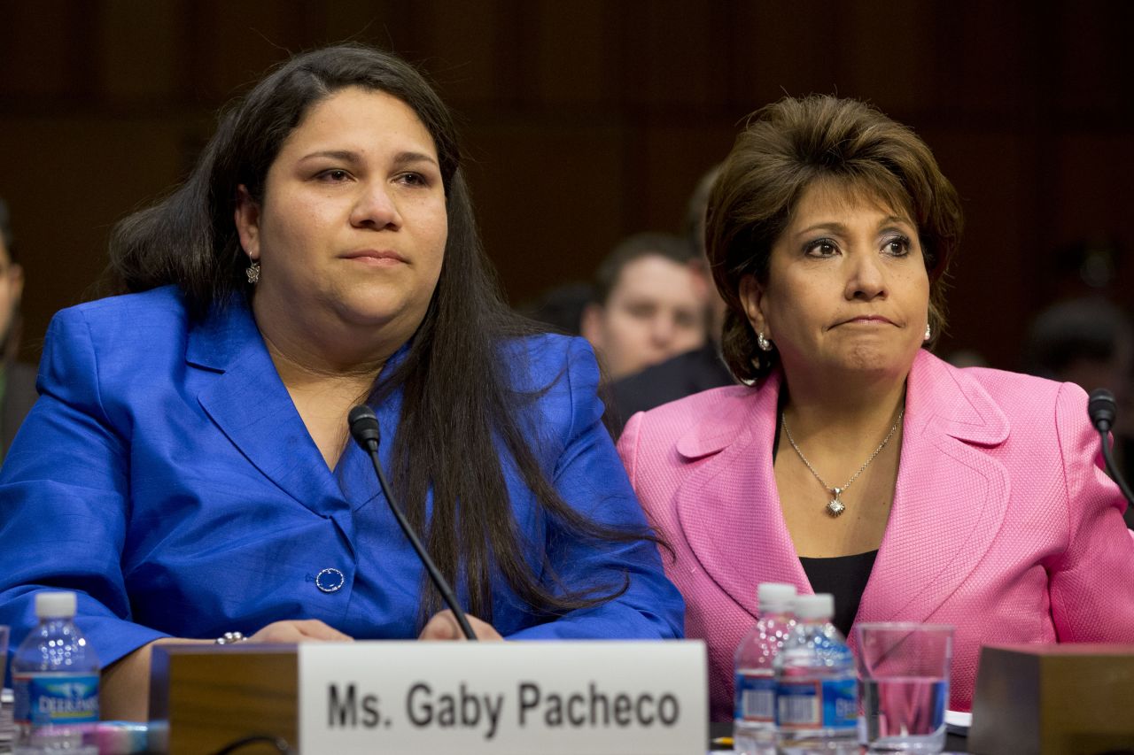Gaby Pacheco, an immigrant rights leader and director of the <a href="http://www.usbridgeproject.org/the_team" target="_blank" target="_blank">Bridge Project</a>, left, was accompanied by Janet Murguía, president and CEO of the National Council of La Raza, when Pacheco <a href="http://www.miamiherald.com/2013/04/27/3368843/an-undocumented-immigrants-plea.html" target="_blank" target="_blank">testified before Congress</a> about the DREAM Act. 