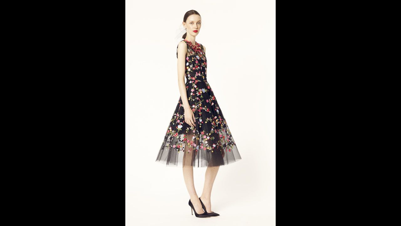 Embroidery, as shown on this dress for the Oscar de la Renta 2014 resort collection, is a traditionally "festive" element of holiday clothing.
