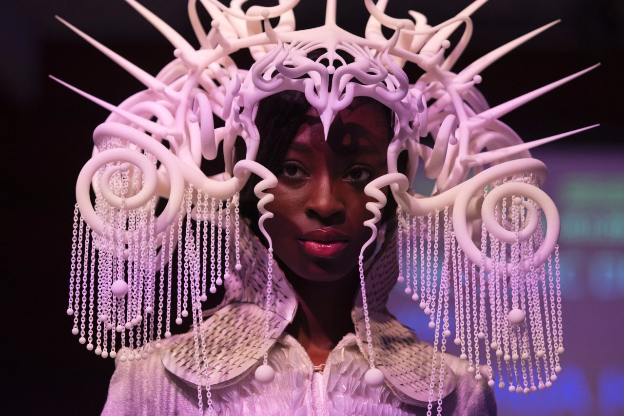 3-D printers deposit material layer by layer to create a solid object, as in this dramatic headpiece by <a href="http://www.joshharker.com/" target="_blank" target="_blank">Joshua Harker</a>. In the past each of the elements would have been crafted separately and then pieced together. 3-D printing simplifies the process and prints the work in one go. 