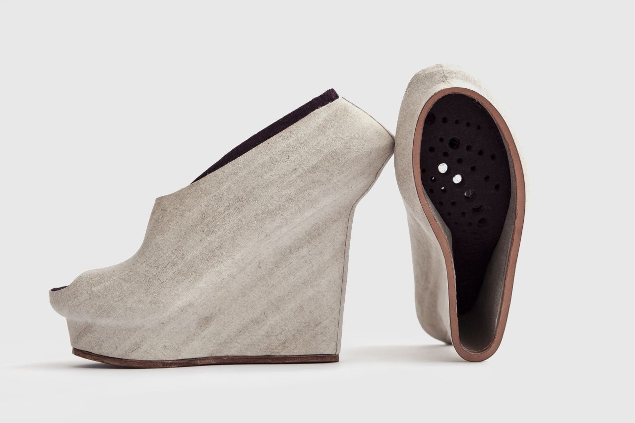 Designer <a href="http://lizciokajlo.co.uk/" target="_blank" target="_blank">Liz Ciokajlo</a> believes natural materials, including coconut husks, hemp and flax, can be utilized in the 3-D printing process. She 3-D printed molds for these shoes and then wrapped them in natural fibers. As she says: "3-D print has the potential to address economic and sustainable issues the footwear industry is facing."