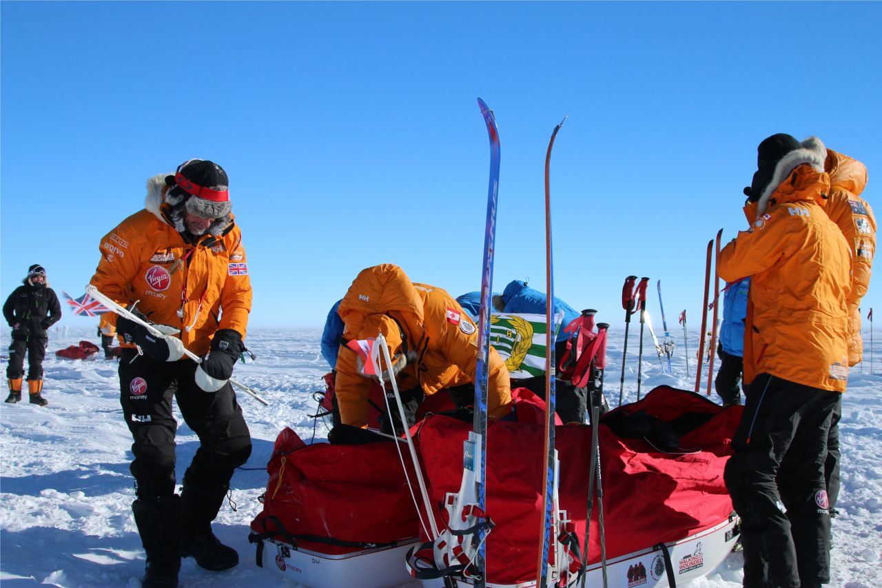 Team Commonwealth trekkers check their equipment in Antarctica on Day 2 of their journey. Prince Harry is a patron of Team UK in the challenge.