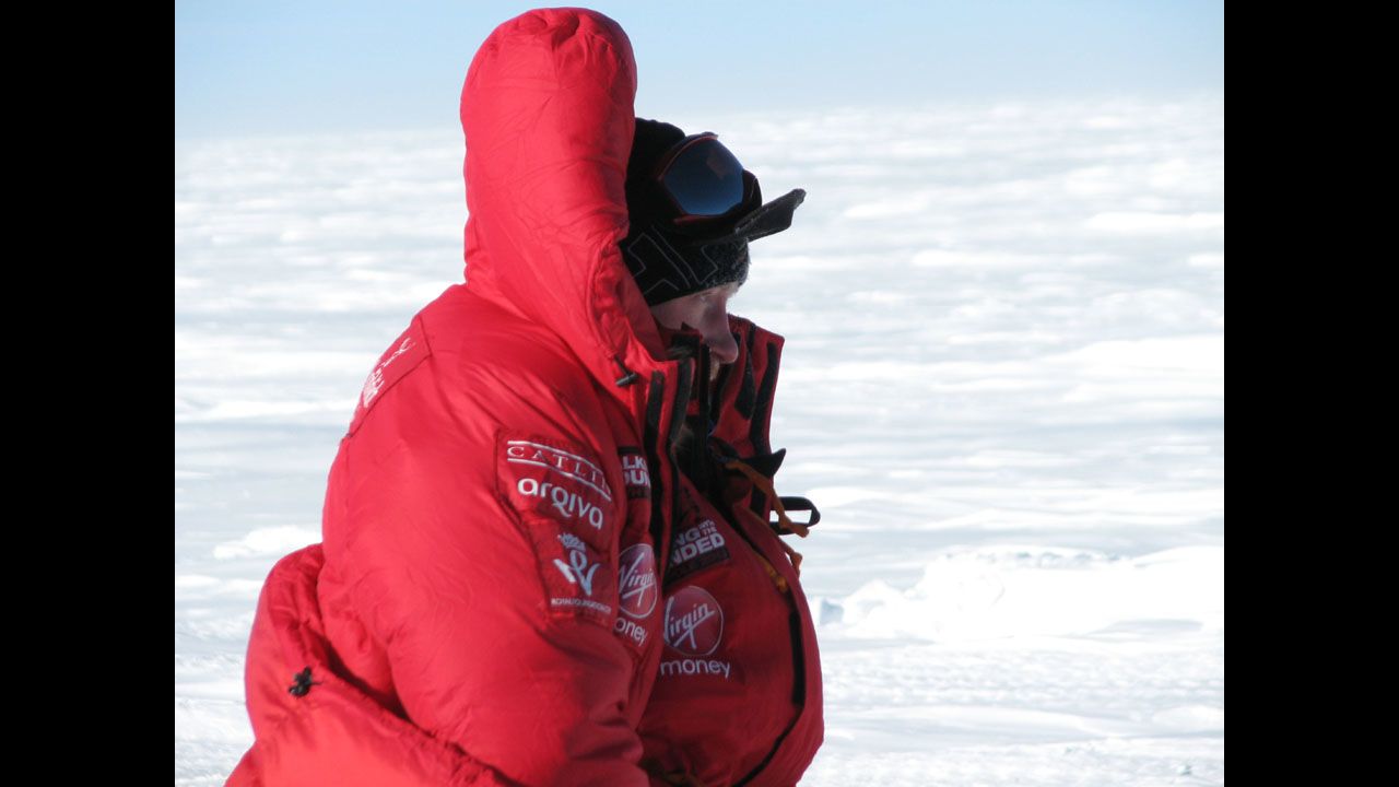 Prince Harry looks at the start line in Antarctica.