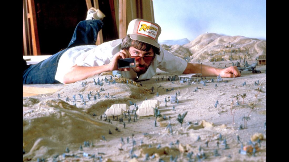 Spielberg works on a miniature set for "Raiders of the Lost Ark." The 1981 movie would be the first in the highly successful Indiana Jones film franchise.