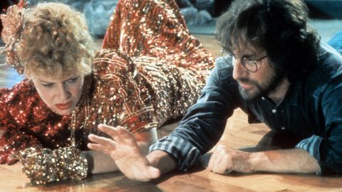 Actress Kate Capshaw is directed by Spielberg on set of the film "Indiana Jones and the Temple of Doom" in 1984. Capshaw, who played Indiana Jones' love interest in the movie, would later become Spielberg's future wife. The year 1984 was also when Spielberg founded his production company Amblin Entertainment.