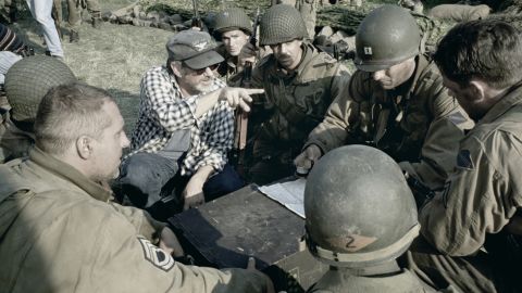Spielberg directs actors Tom Hanks, Jeremy Davies, Tom Sizemore, Adam Goldberg and others in the war drama "Saving Private Ryan" in 1998. Spielberg won his second Best Director Oscar for the film, and he also received the U.S. Navy's highest civilian award, the Distinguished Public Service Award.