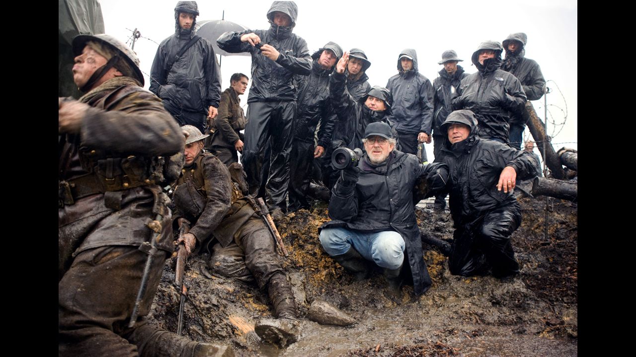 Spielberg sets up a shot on the set of the 2011 film "War Horse," an epic adventure set against a sweeping canvas of rural England and Europe during World War I.