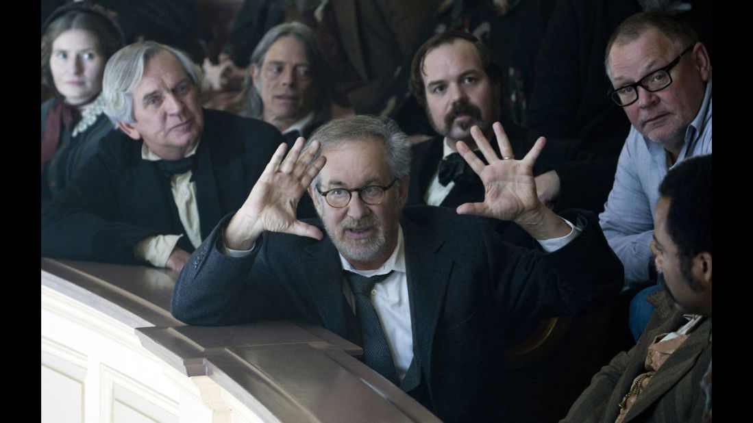 Spielberg, center, on the set of "Lincoln" in 2012. Daniel Day-Lewis starred in the film as U.S. President Abraham Lincoln and became the first actor in a Spielberg movie to win the Academy Award for Best Actor.