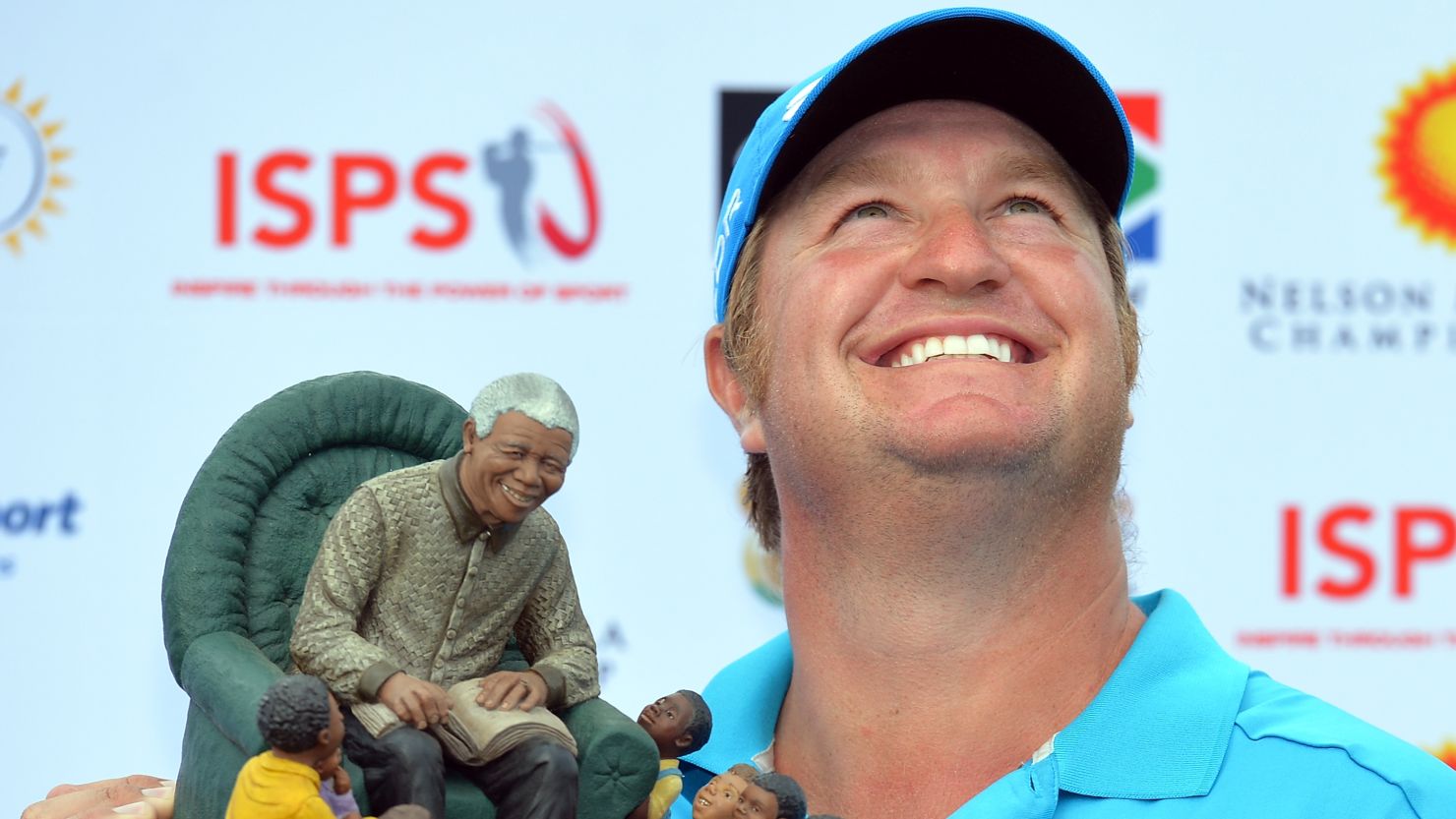 South Africa's Dawie van der Walt looks skywards after winning the Nelson Mandela golf championship. 