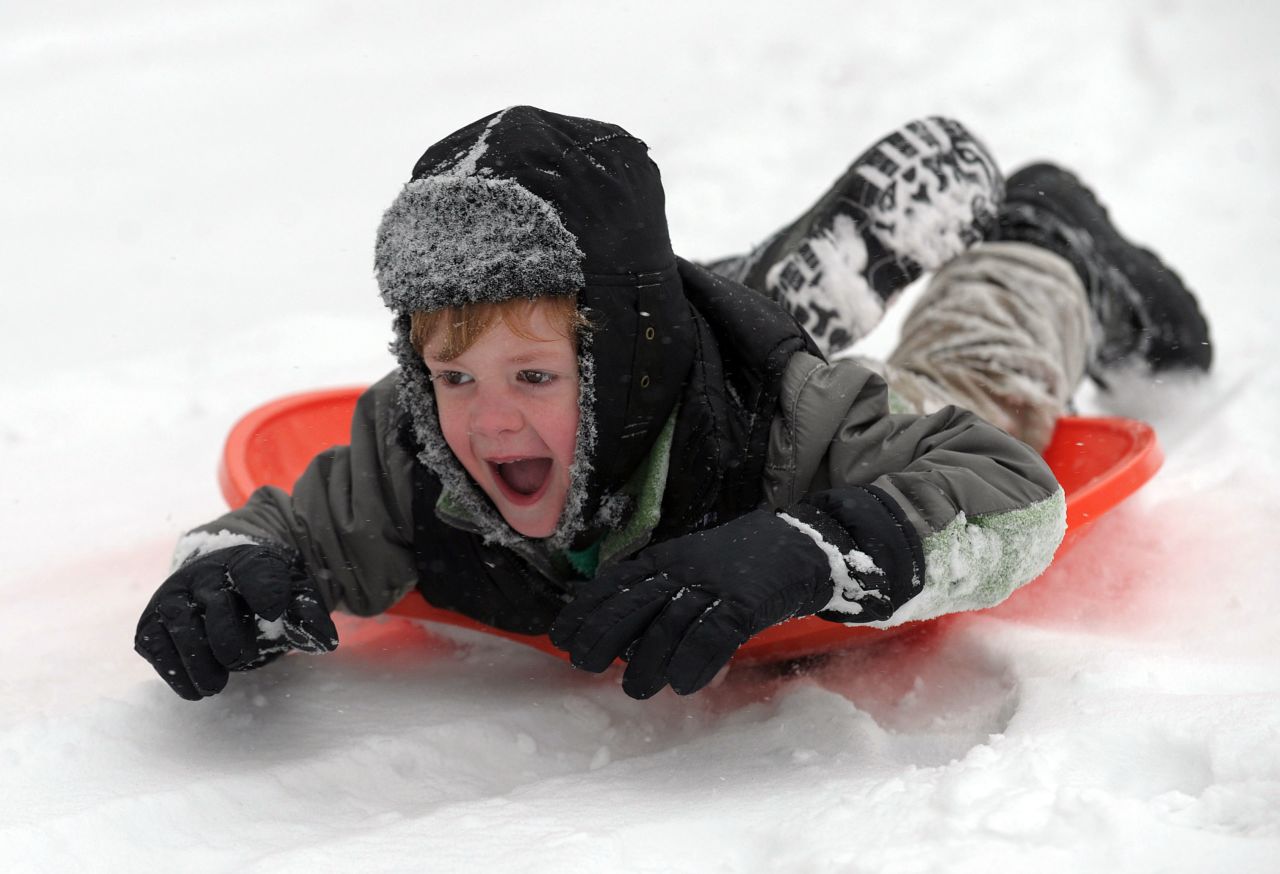 Ward Bianchi, 4, sleds down a hill at Nevin Park in Easton, Pennsylvania, on December 14. 