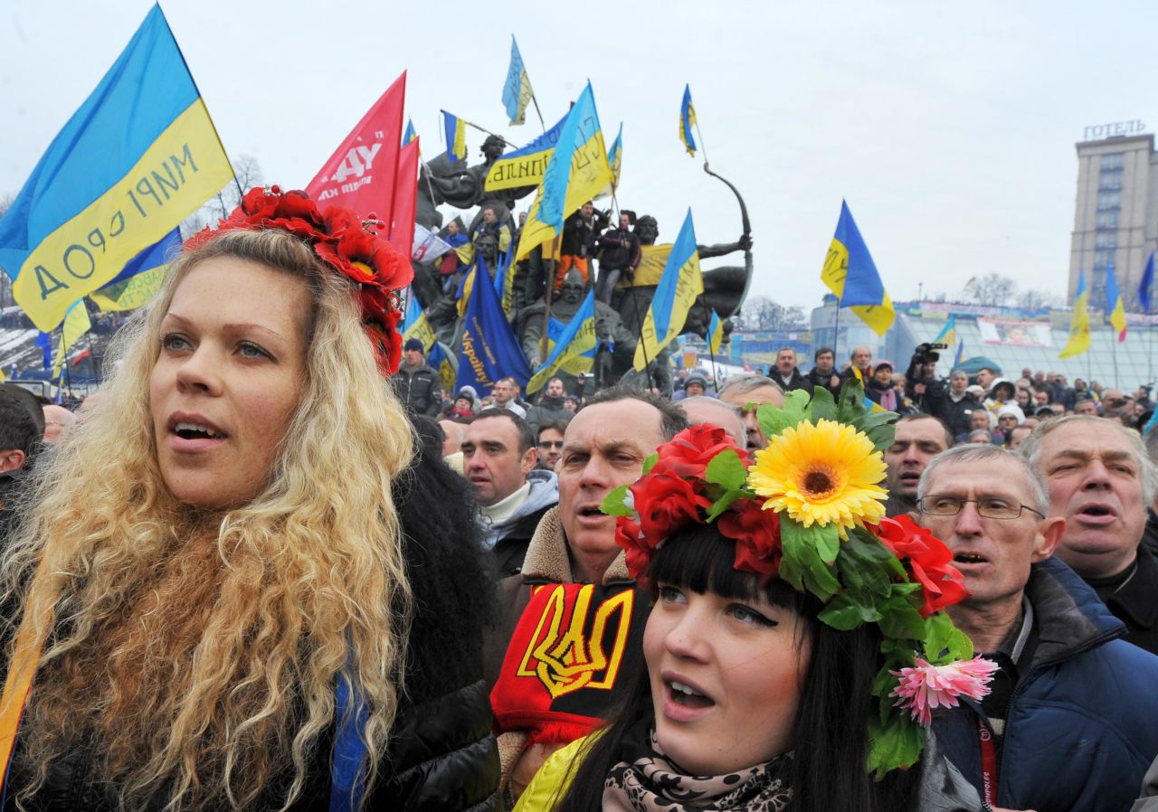Ukrainian opposition supporters gather at a mass rally in Kiev on December 15.
