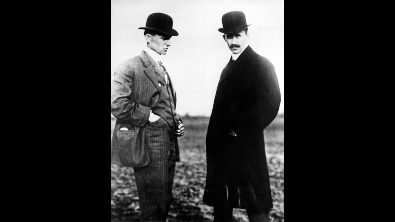 Wilbur, left, and Orville are shown in this undated file photo. The brothers had a bicycle shop that eventually funded their experiments with aeronautics.