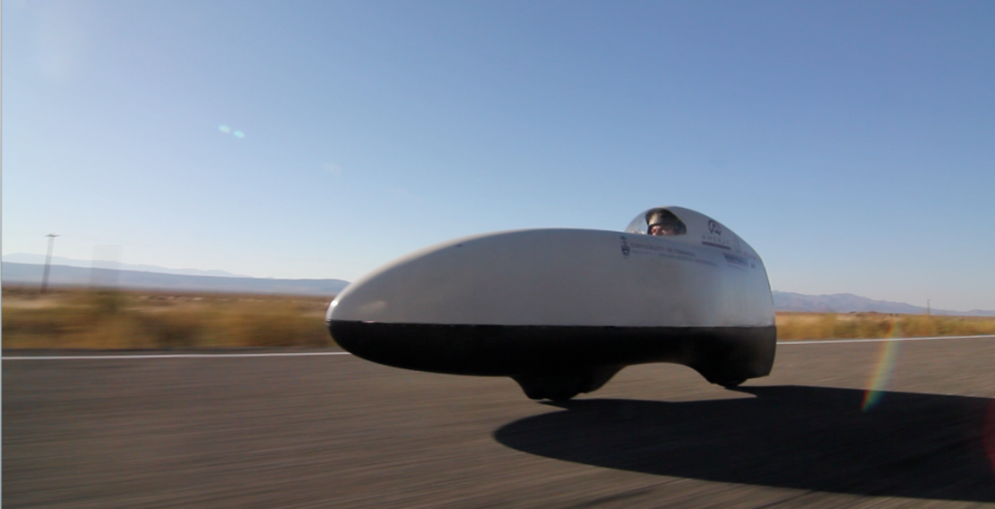 Aerodynamic bicycles such as this AeroVelo model can hit speeds of more than 70 mph on flat ground.