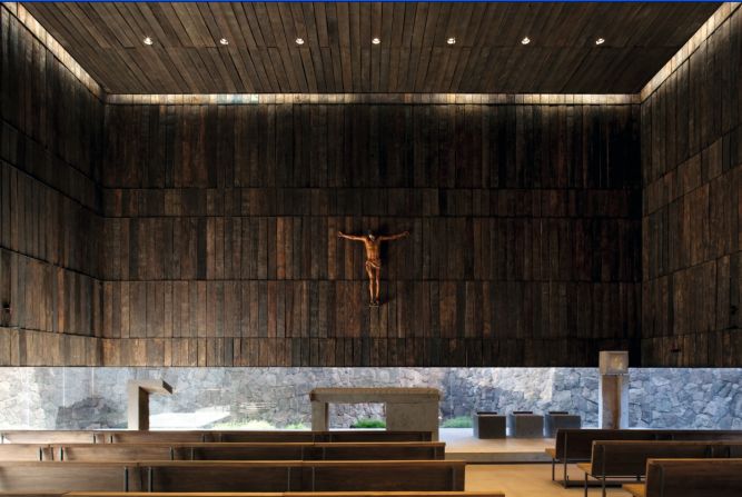 From the outside, this church, designed by Undurraga Devés Arquitectos, appears like a concrete bunker. But step inside and you'll find old railway sleepers line the walls, and light floods upwards from the floor.