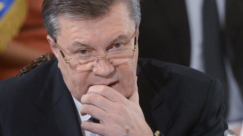 Ukraine's President Viktor Yanukovych during a round-table meeting with the country's opposition leaders in Kiev, Ukraine, Friday, Dec. 13, 2013.