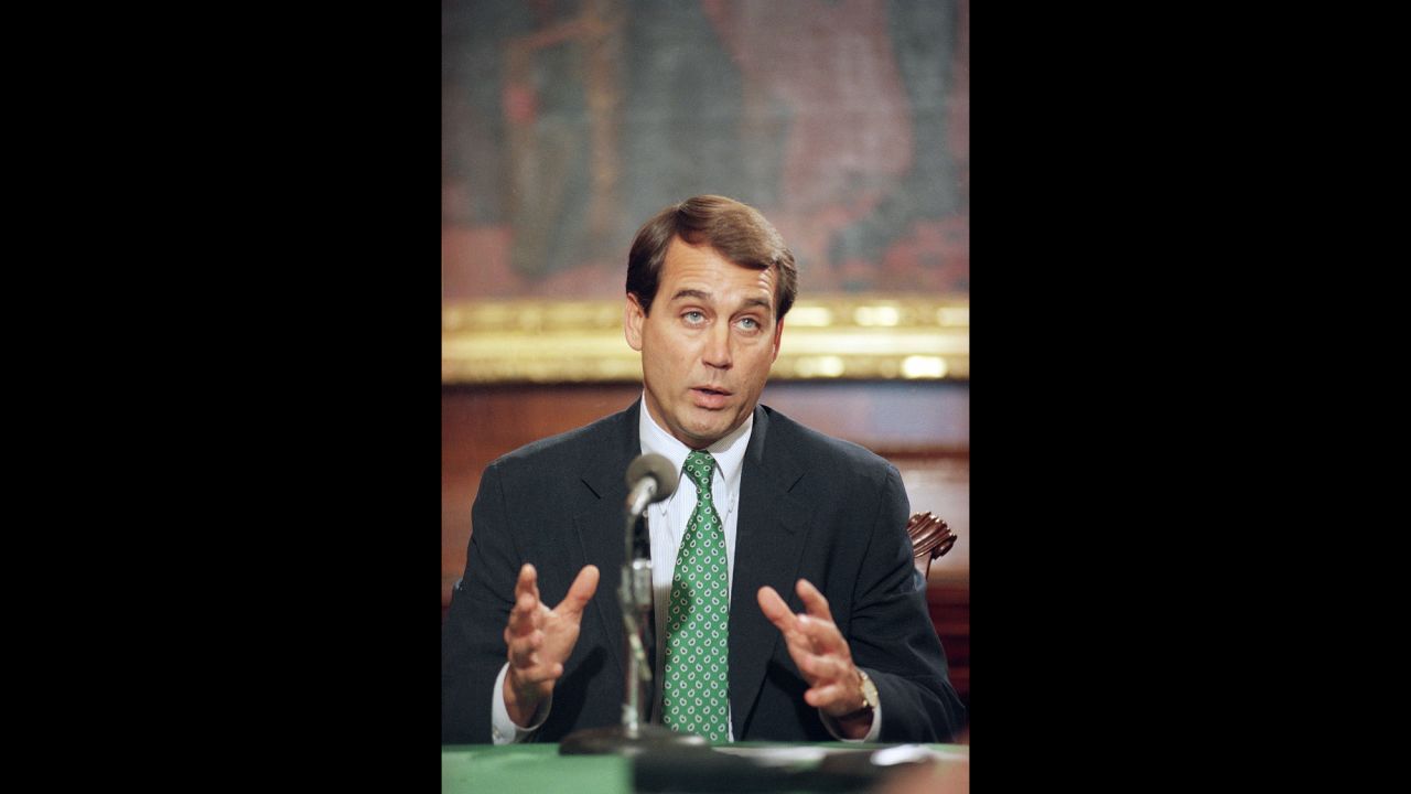 Boehner at a Capitol Hill news conference on February 6, 1995. He has had a seat in the U.S. House of Representatives since 1990. Before that he was a member of the Ohio State House of Representatives for six years.