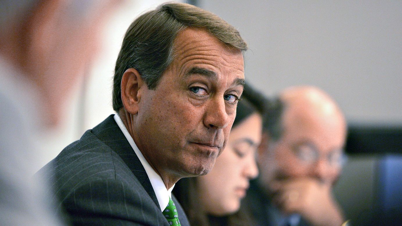 Boehner answers questions during an interview with Bloomberg in Washington on June 29, 2005.