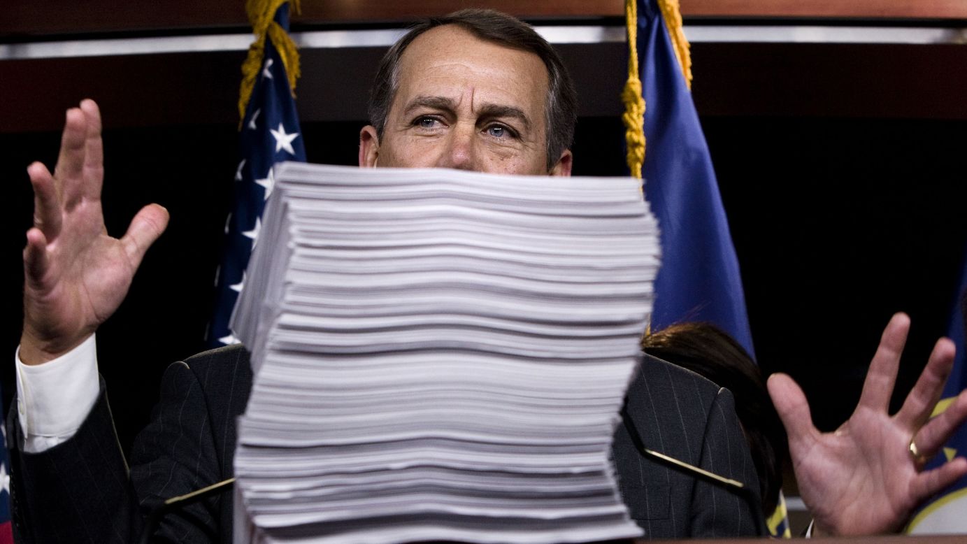 Boehner voices his concerns about the health care reform bill championed by Obama during a news conference in Washington on October 29, 2009.